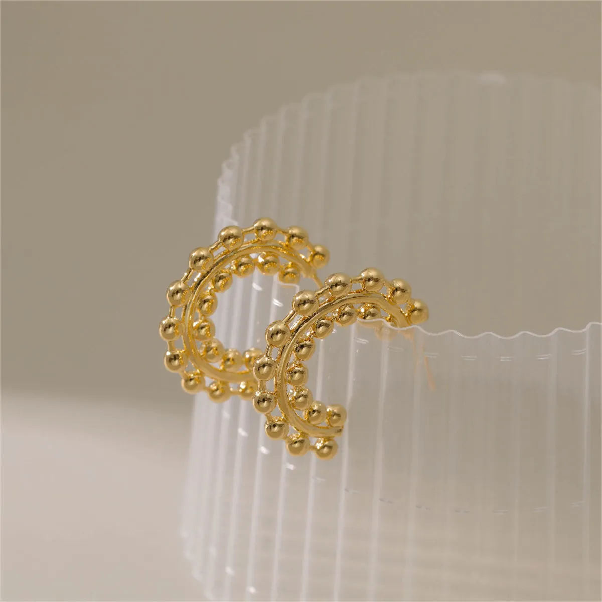 18K Gold-Plated Layered Beaded Huggie Earrings