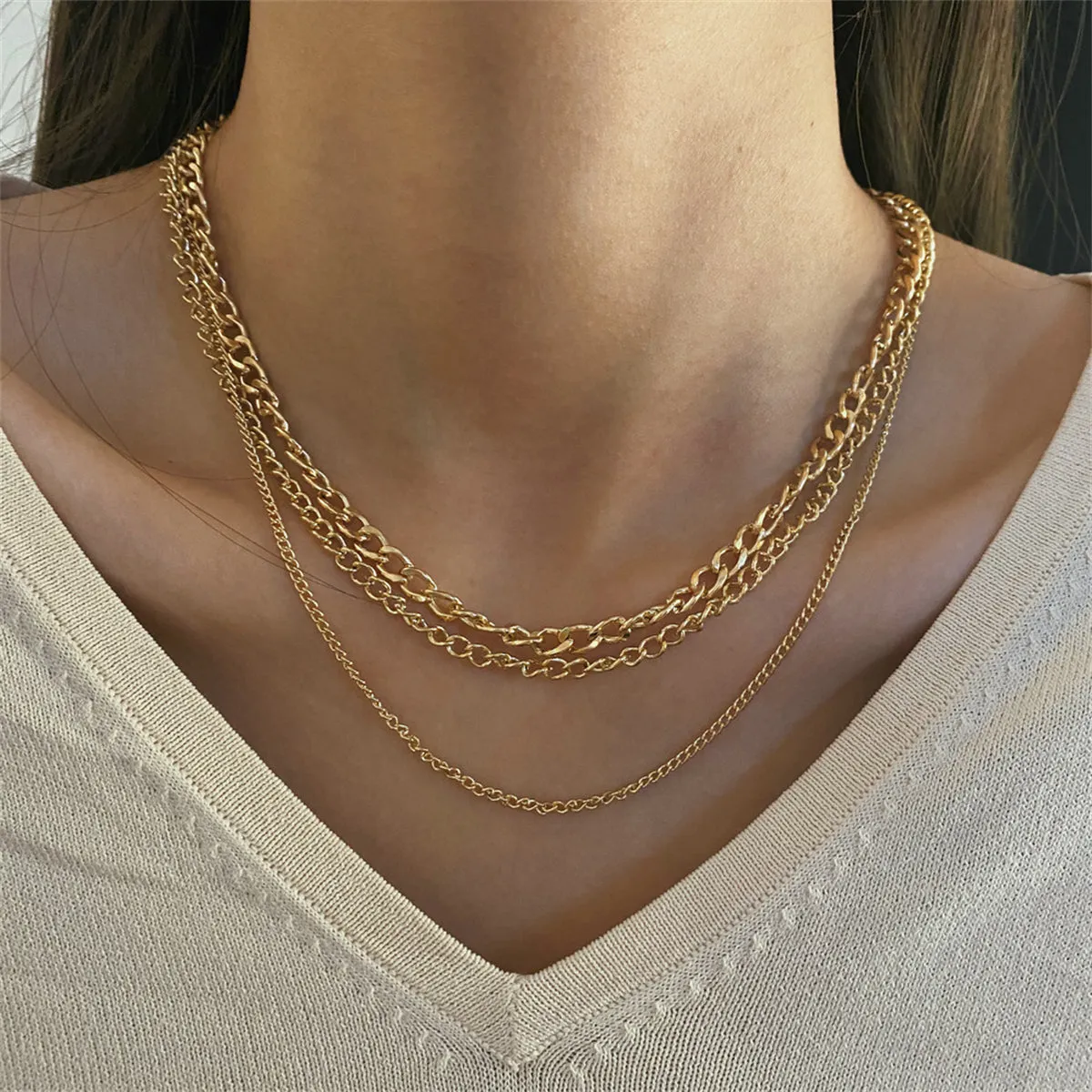 18K Gold-Plated Layered Curb Necklace