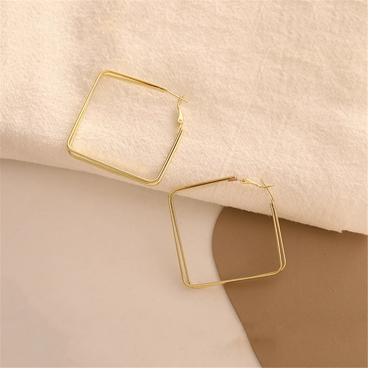 18K Gold-Plated Layered Rhombus Hoop Earrings