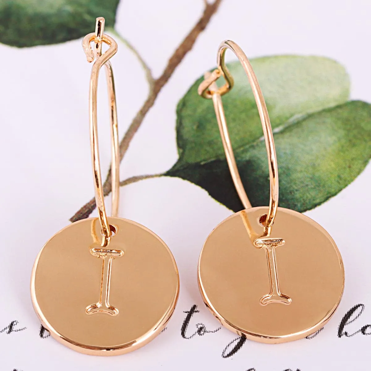 18K Gold-Plated Letter I Cut Drop Earrings