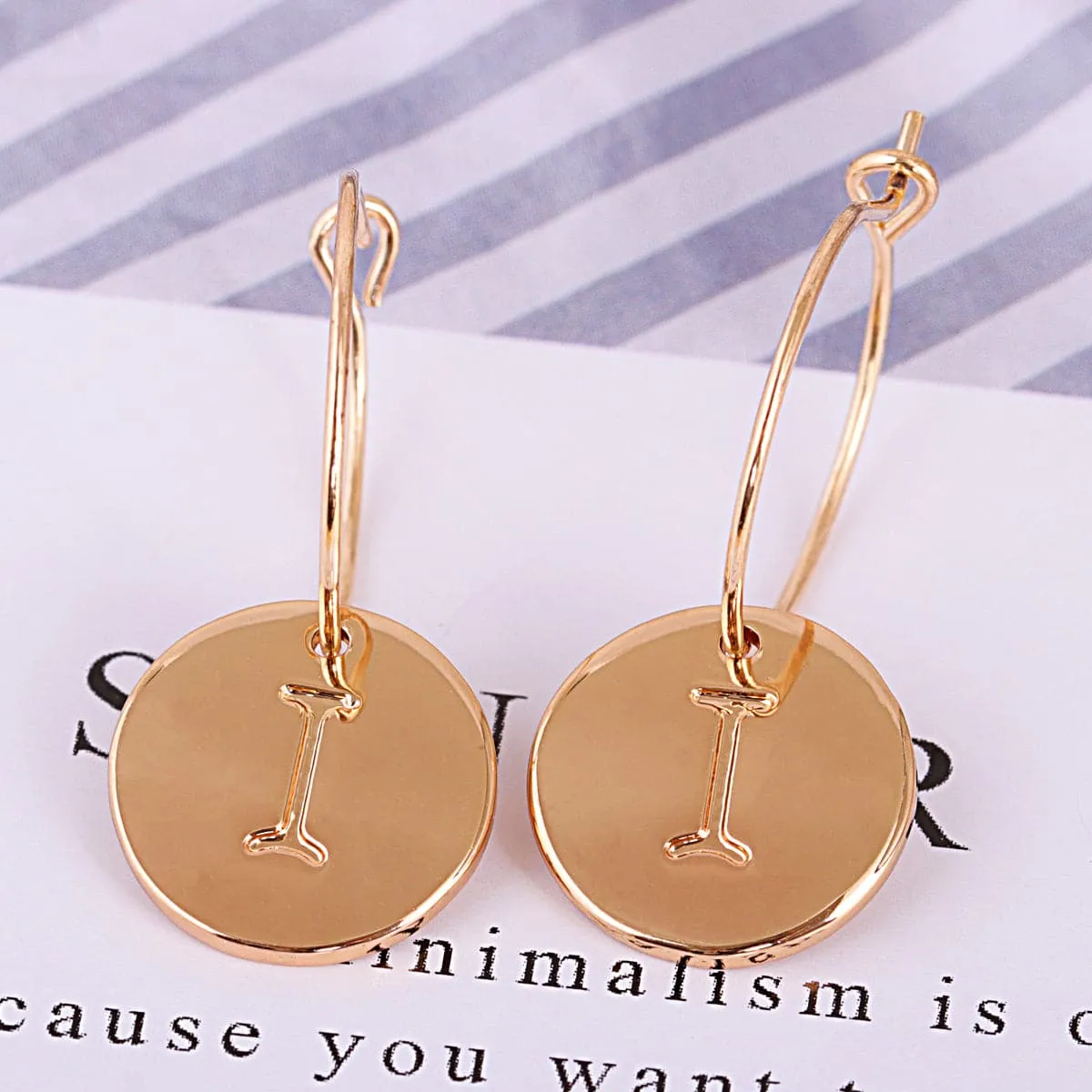 18K Gold-Plated Letter I Cut Drop Earrings