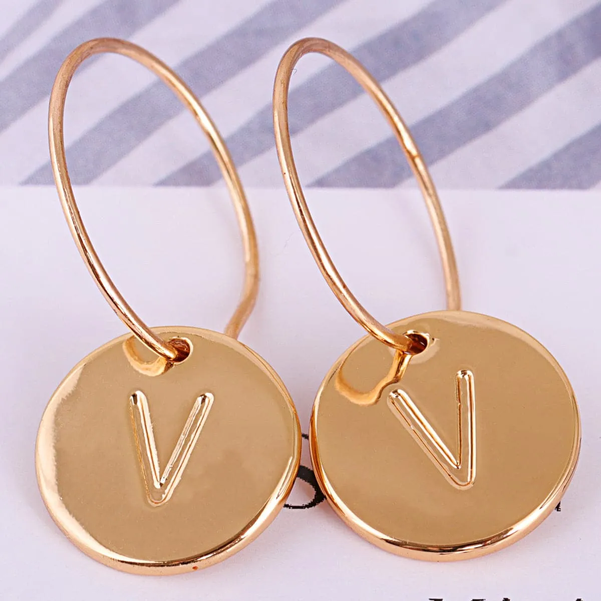 18K Gold-Plated Letter V Cut Drop Earrings