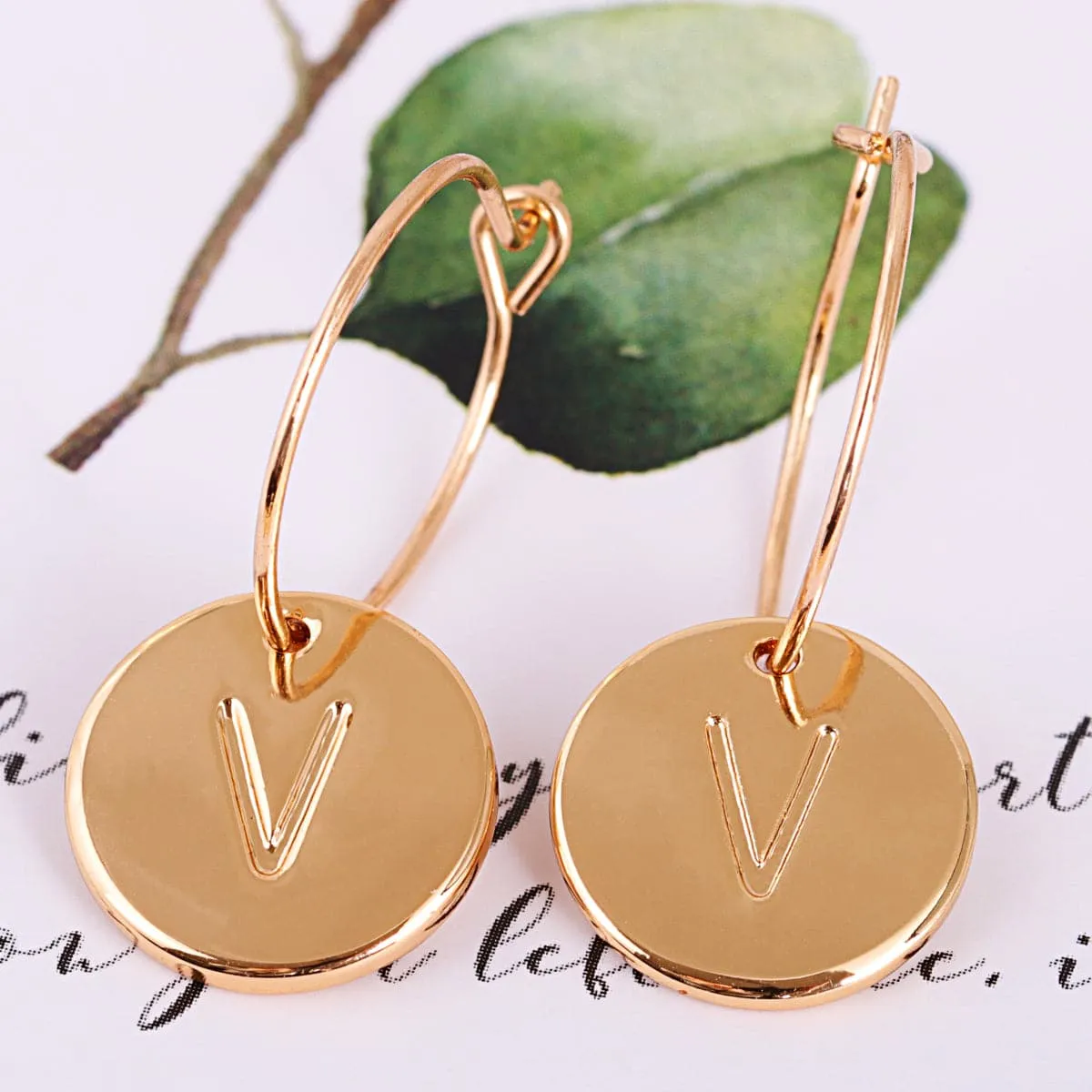18K Gold-Plated Letter V Cut Drop Earrings