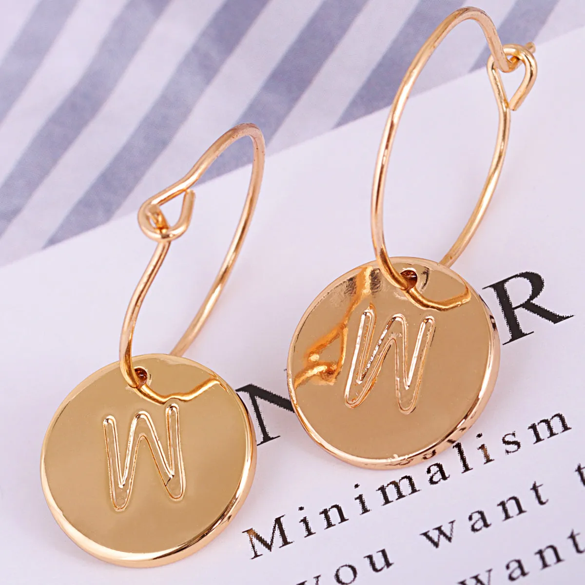 18K Gold-Plated Letter W Cut Drop Earrings