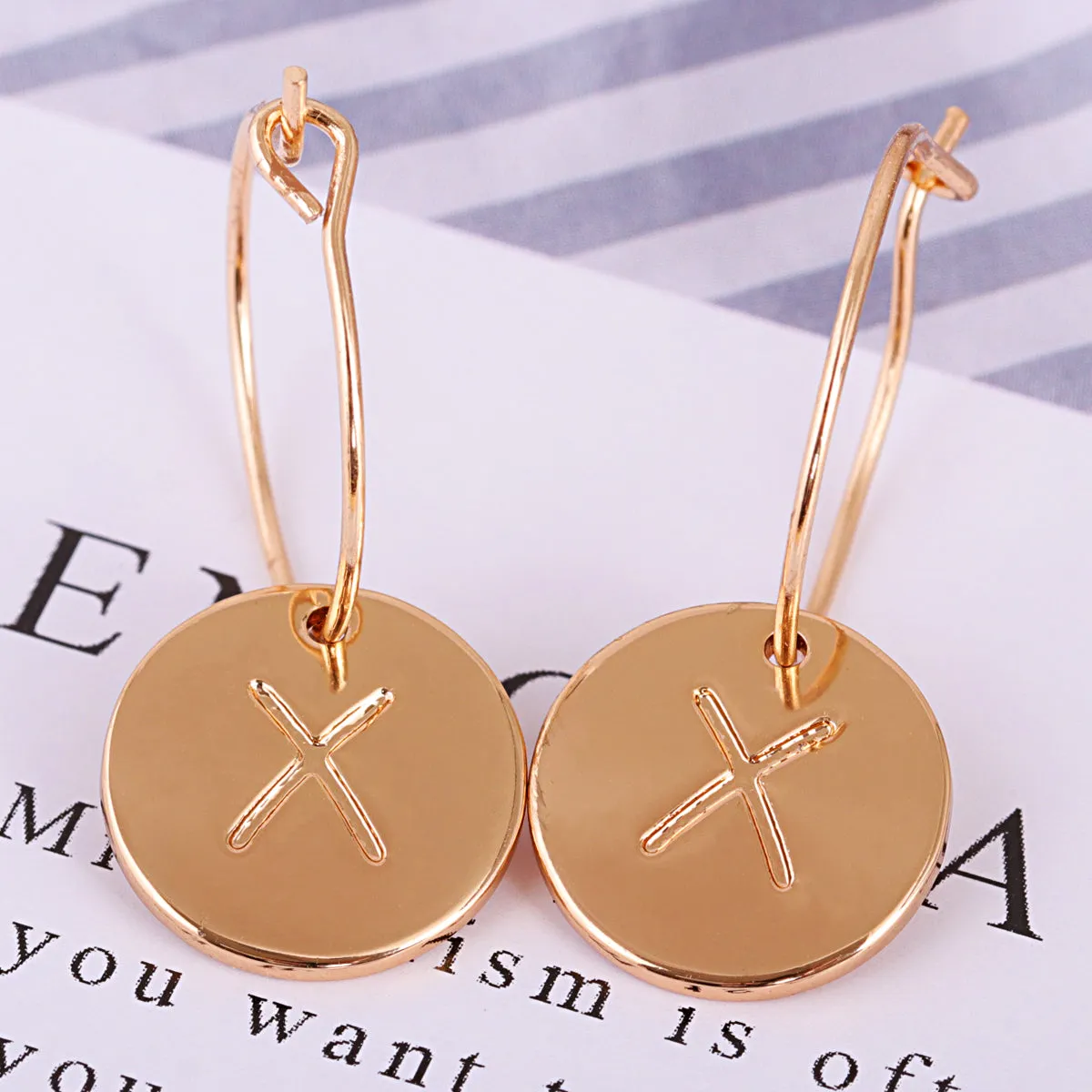 18K Gold-Plated Letter X Cut Drop Earrings