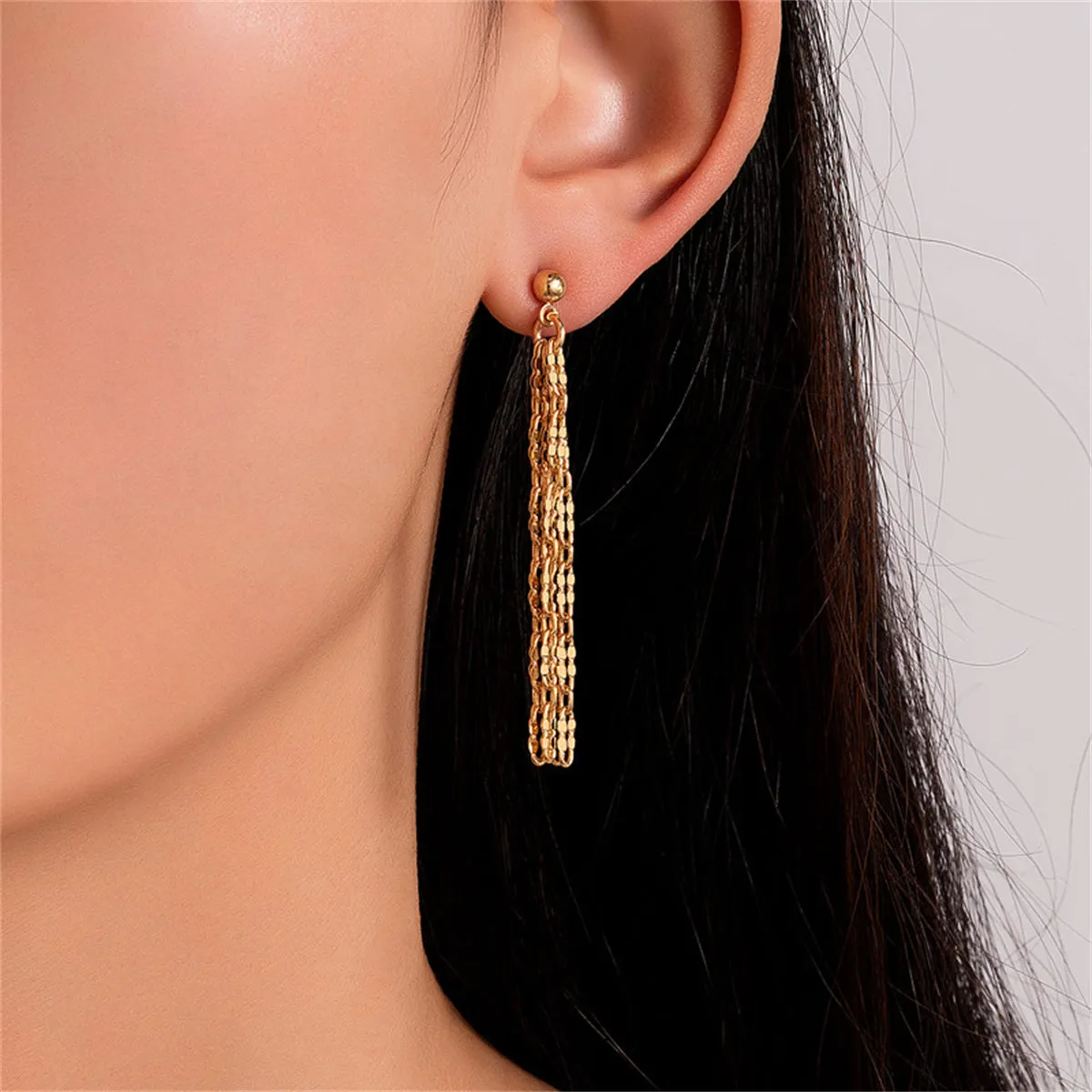 18K Gold-Plated Link Tassel Drop Earrings