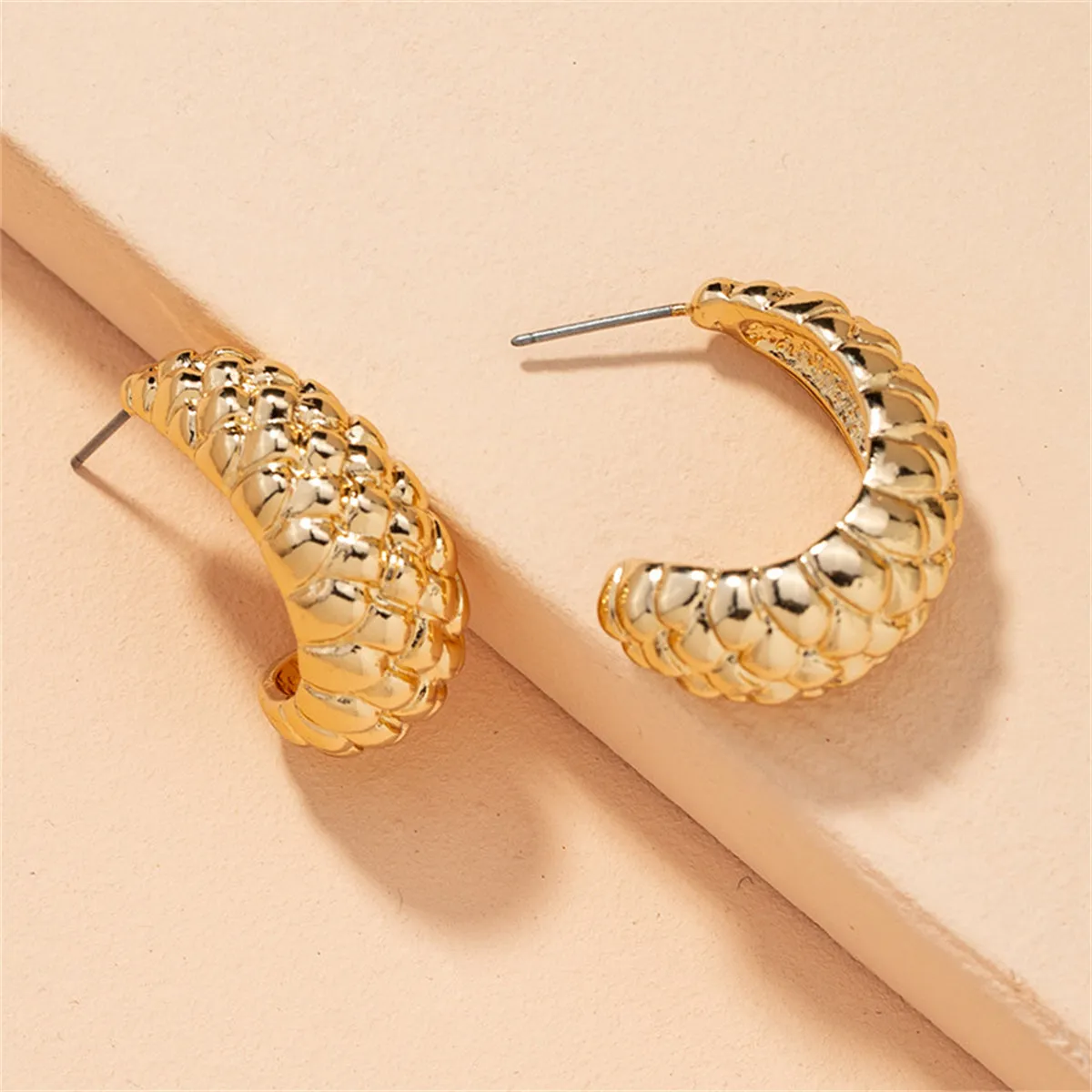 18K Gold-Plated Litchin Grain Huggie Earrings