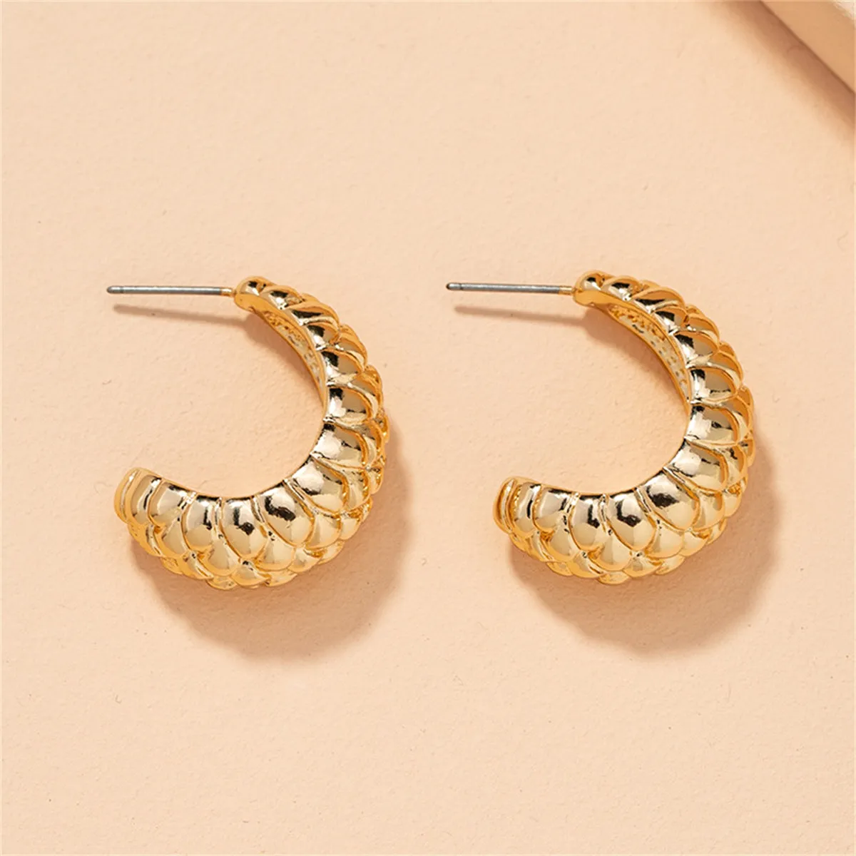 18K Gold-Plated Litchin Grain Huggie Earrings