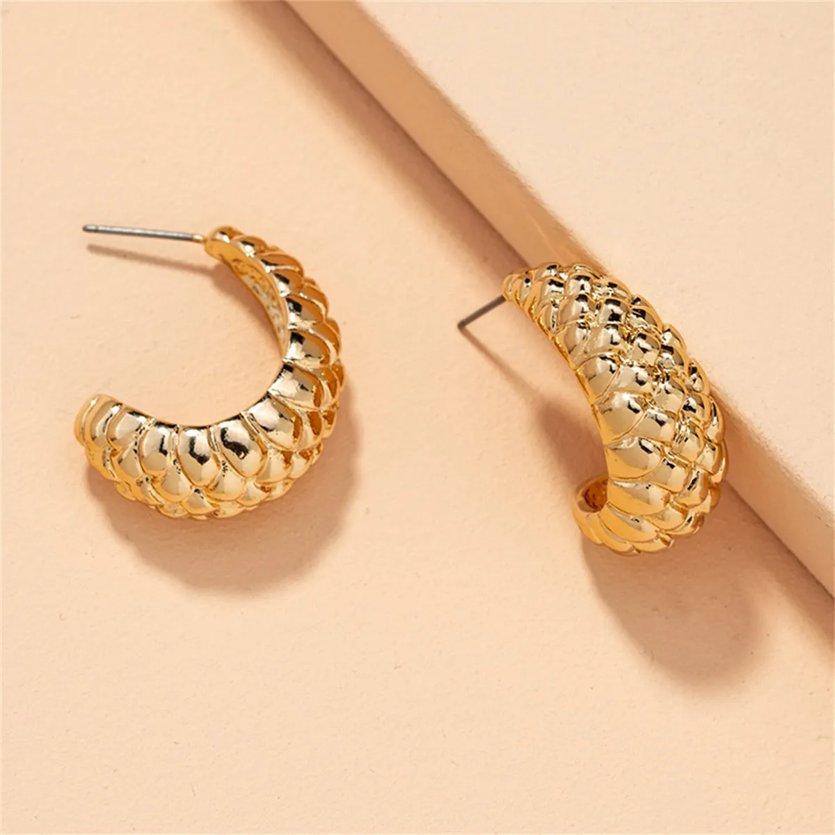 18K Gold-Plated Litchin Grain Huggie Earrings