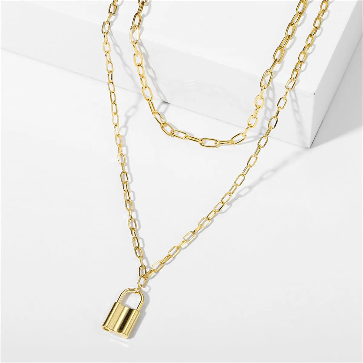 18K Gold-Plated Lock Layered Pendant Necklace