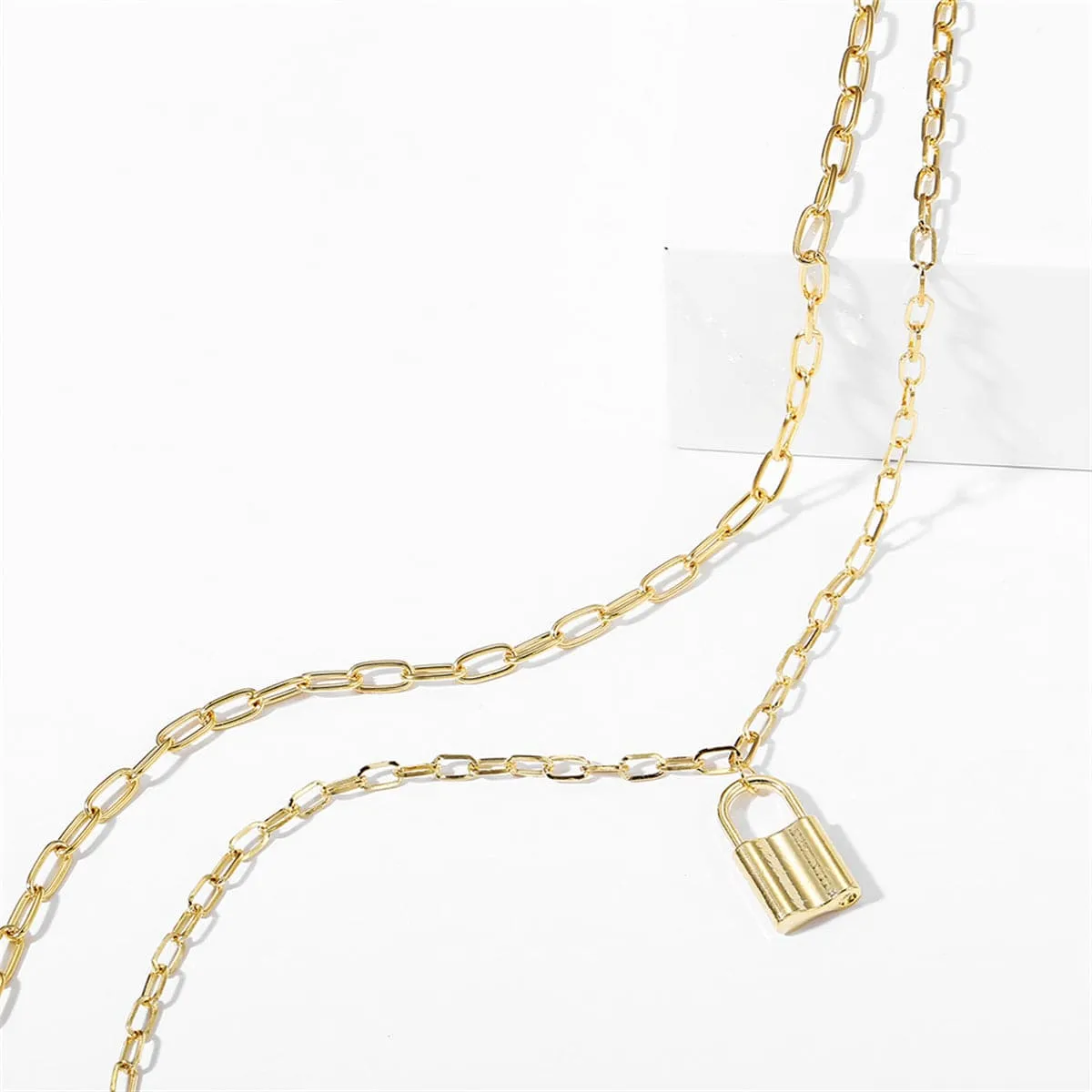 18K Gold-Plated Lock Layered Pendant Necklace
