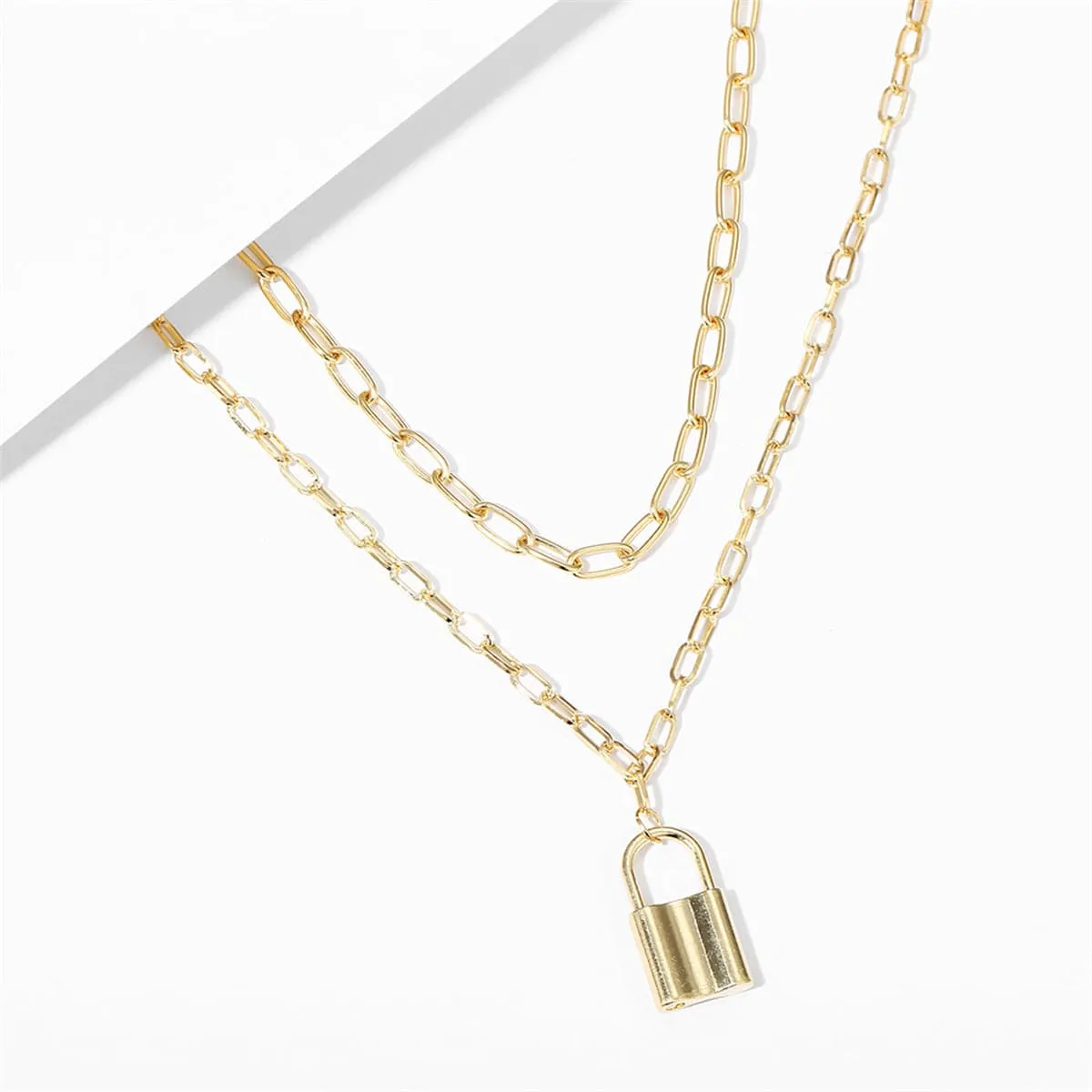 18K Gold-Plated Lock Layered Pendant Necklace