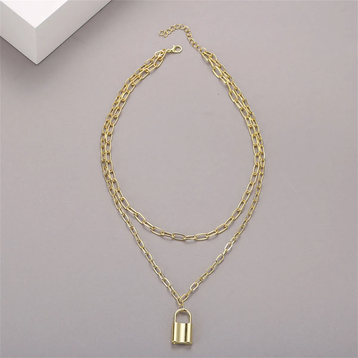 18K Gold-Plated Lock Layered Pendant Necklace
