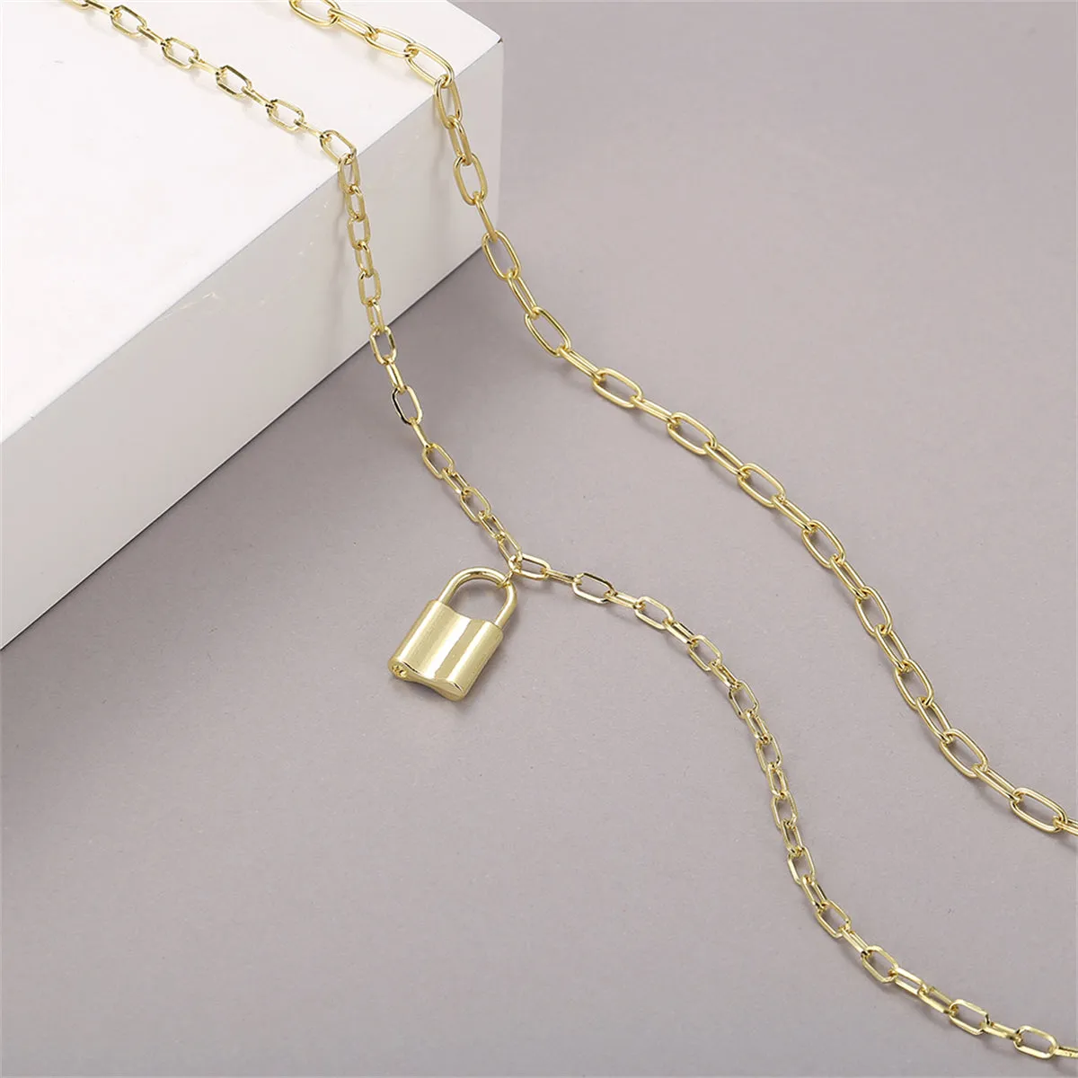 18K Gold-Plated Lock Layered Pendant Necklace