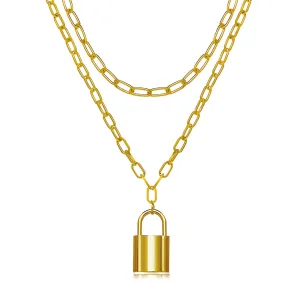 18K Gold-Plated Lock Layered Pendant Necklace