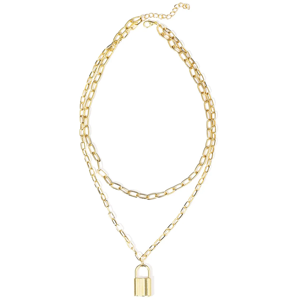 18K Gold-Plated Lock Layered Pendant Necklace