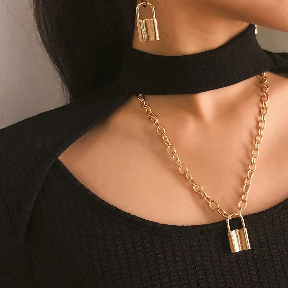 18K Gold-Plated Lock Pendant Necklace