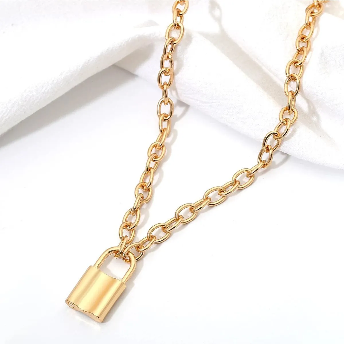 18K Gold-Plated Lock Pendant Necklace