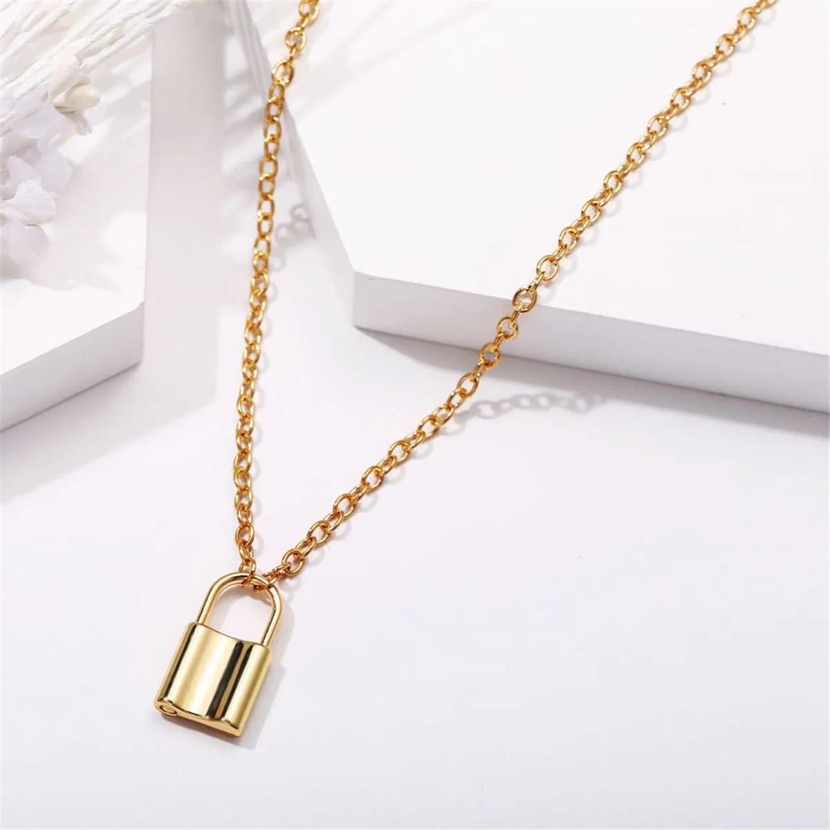 18K Gold-Plated Lock Pendant Necklace