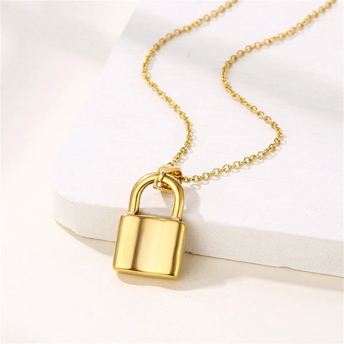 18K Gold-Plated Lock Pendant Necklace