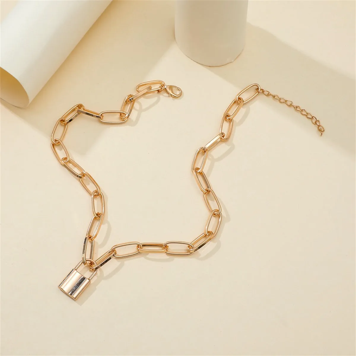18K Gold-Plated Lock Pendant Necklace