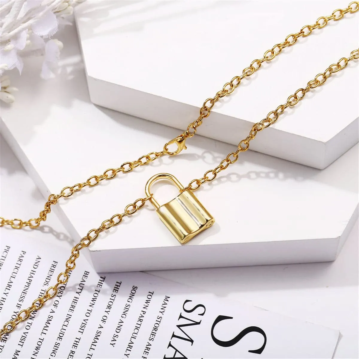 18K Gold-Plated Lock Pendant Necklace