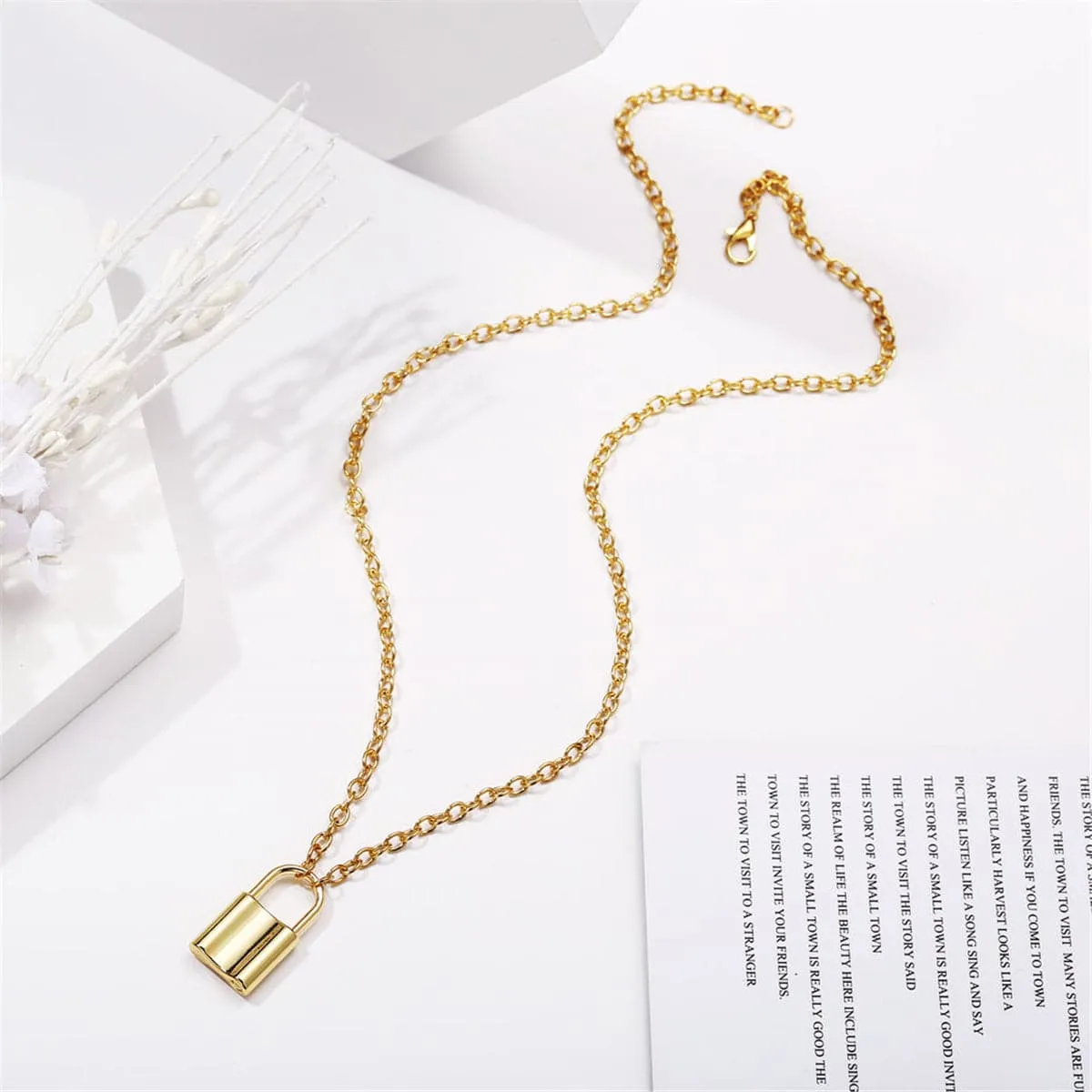 18K Gold-Plated Lock Pendant Necklace