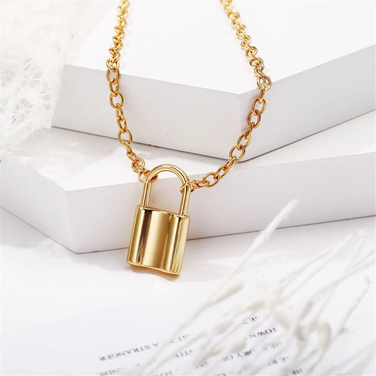 18K Gold-Plated Lock Pendant Necklace
