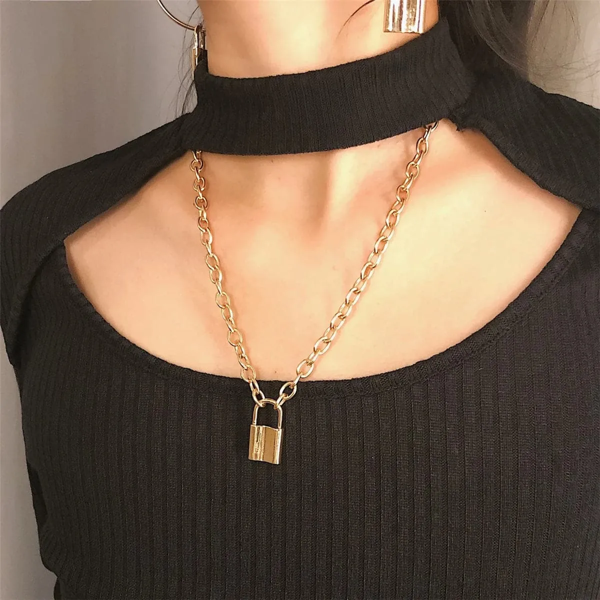 18K Gold-Plated Lock Pendant Necklace