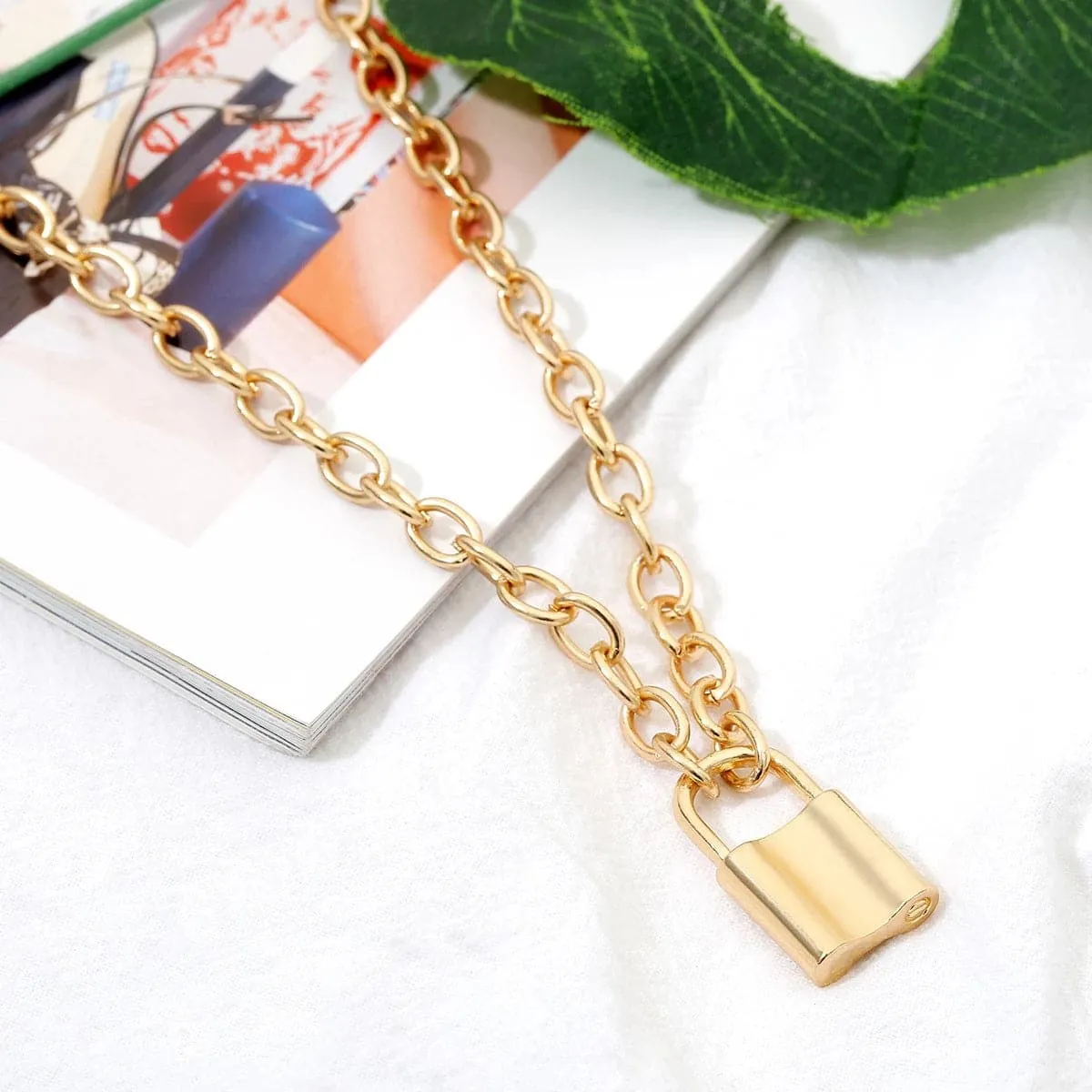 18K Gold-Plated Lock Pendant Necklace