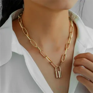18K Gold-Plated Lock Pendant Necklace