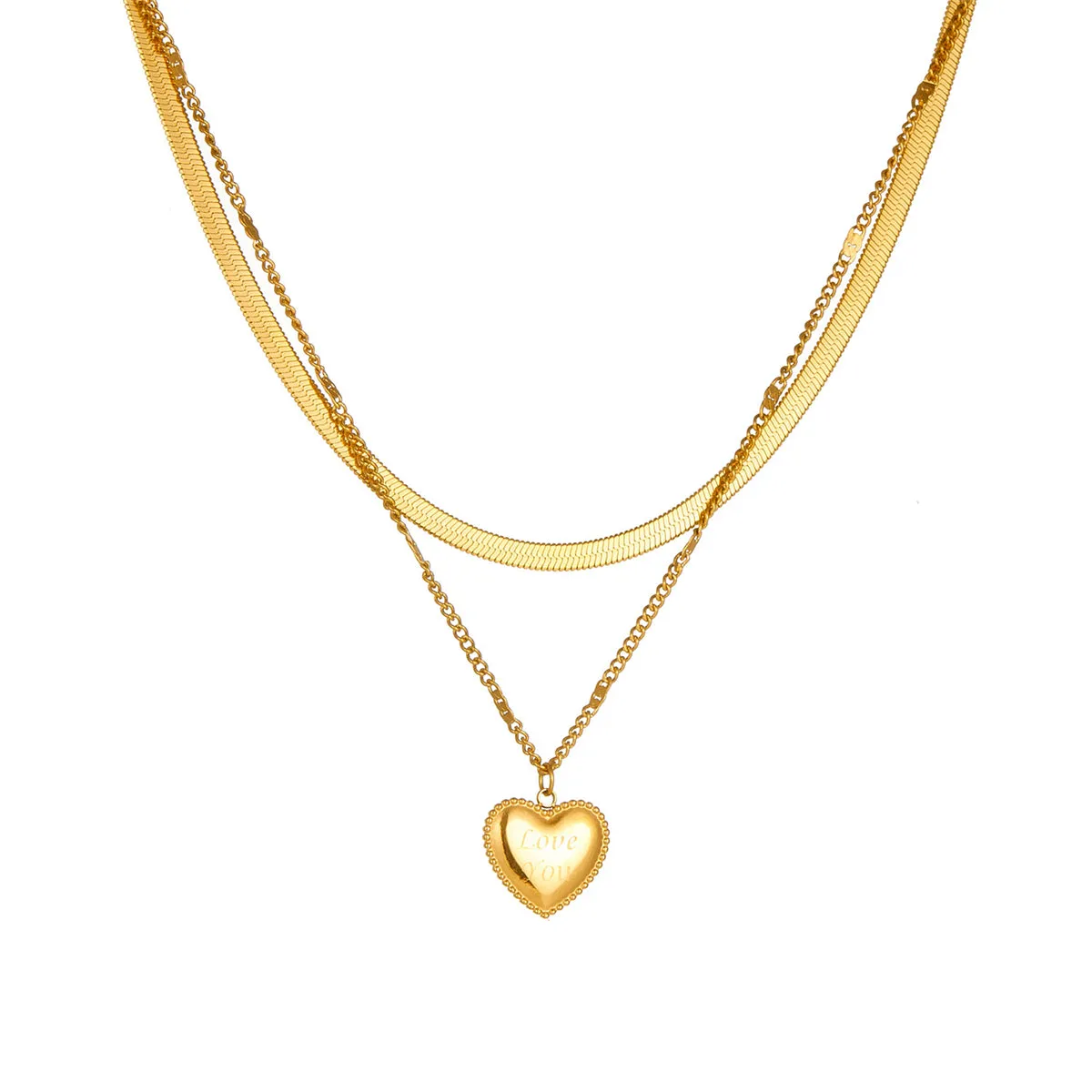 18K Gold-Plated 'Love You' Heart Layered Pendant Necklace