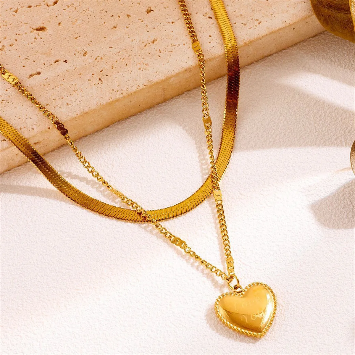 18K Gold-Plated 'Love You' Heart Layered Pendant Necklace