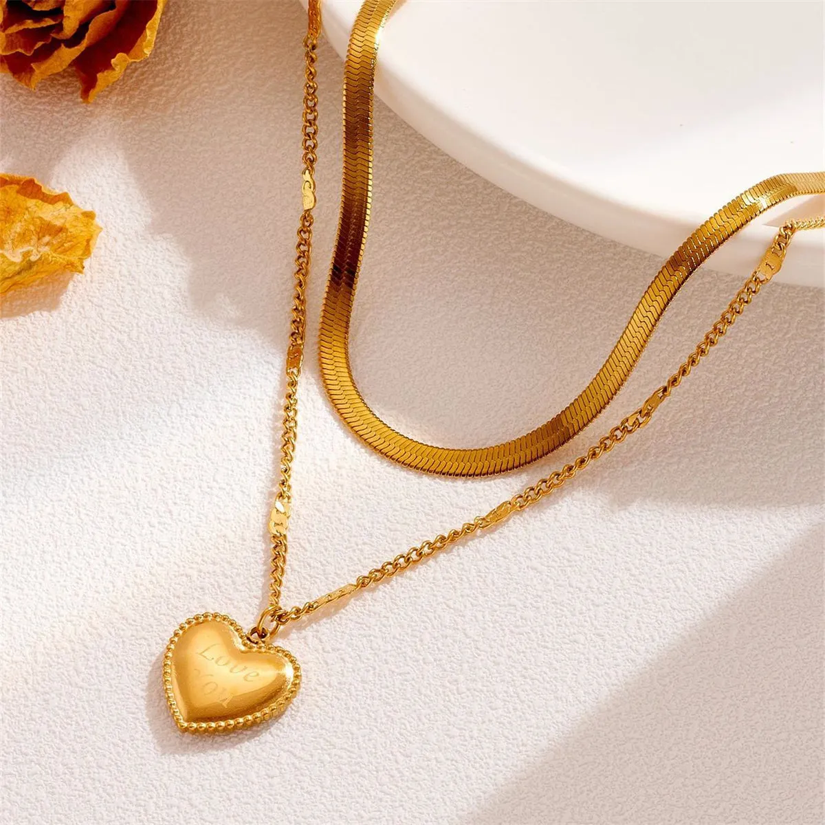 18K Gold-Plated 'Love You' Heart Layered Pendant Necklace