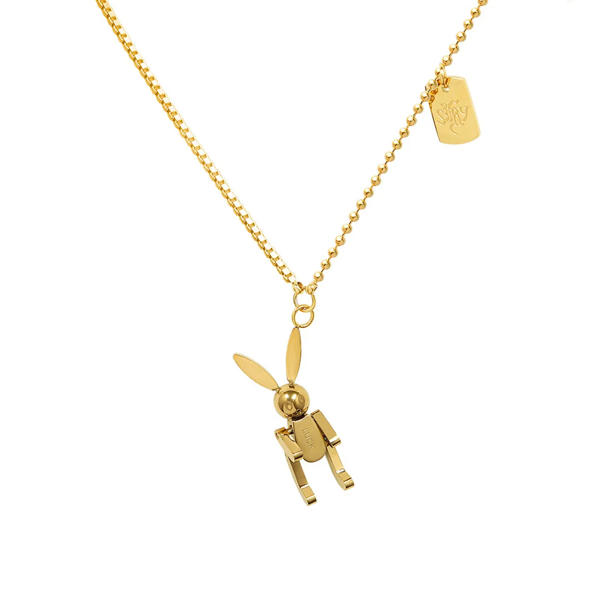 18K Gold-Plated 'Luck' Rabbit Rectangle Pendant Necklace