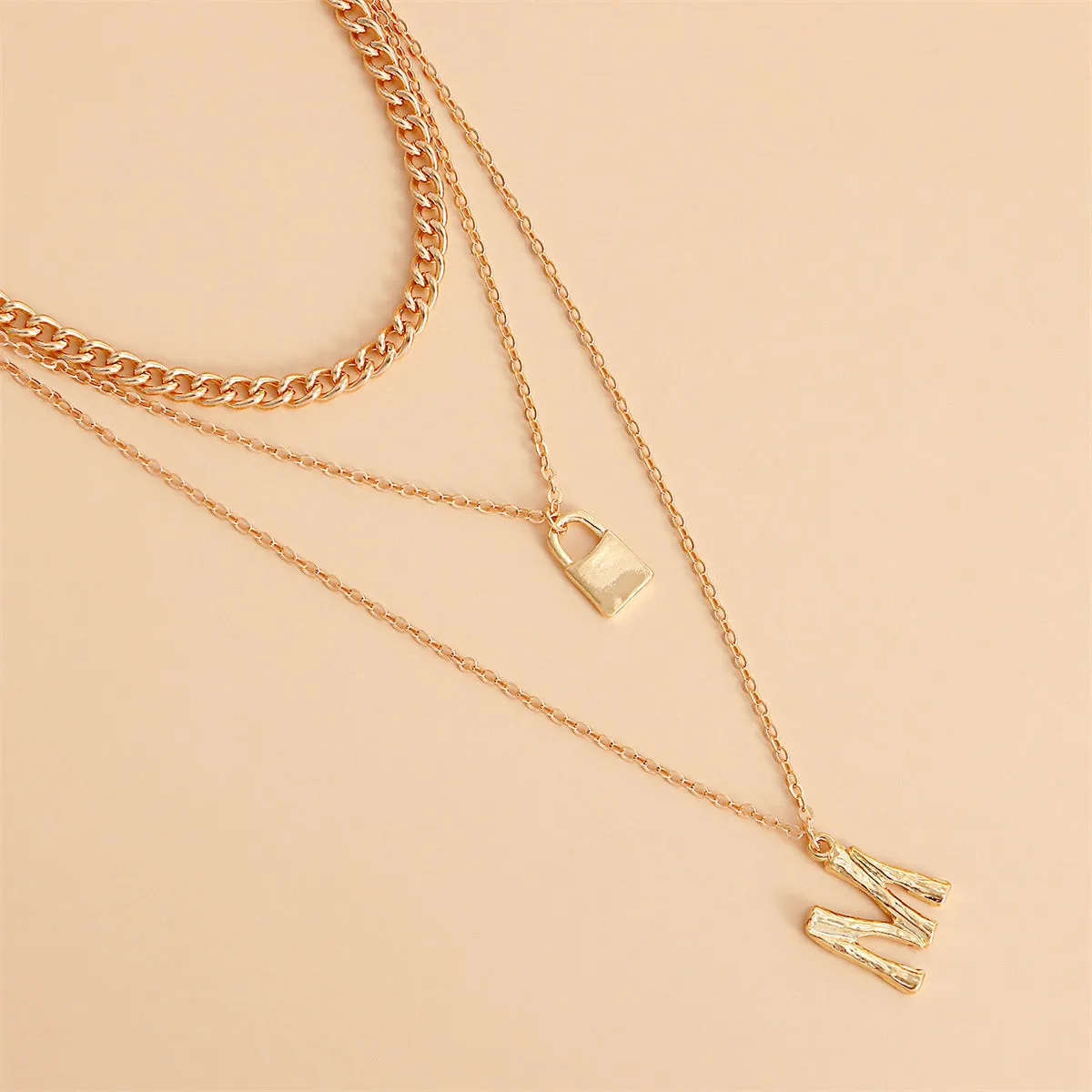 18K Gold-Plated 'M' Lock Layered Pendant Necklace
