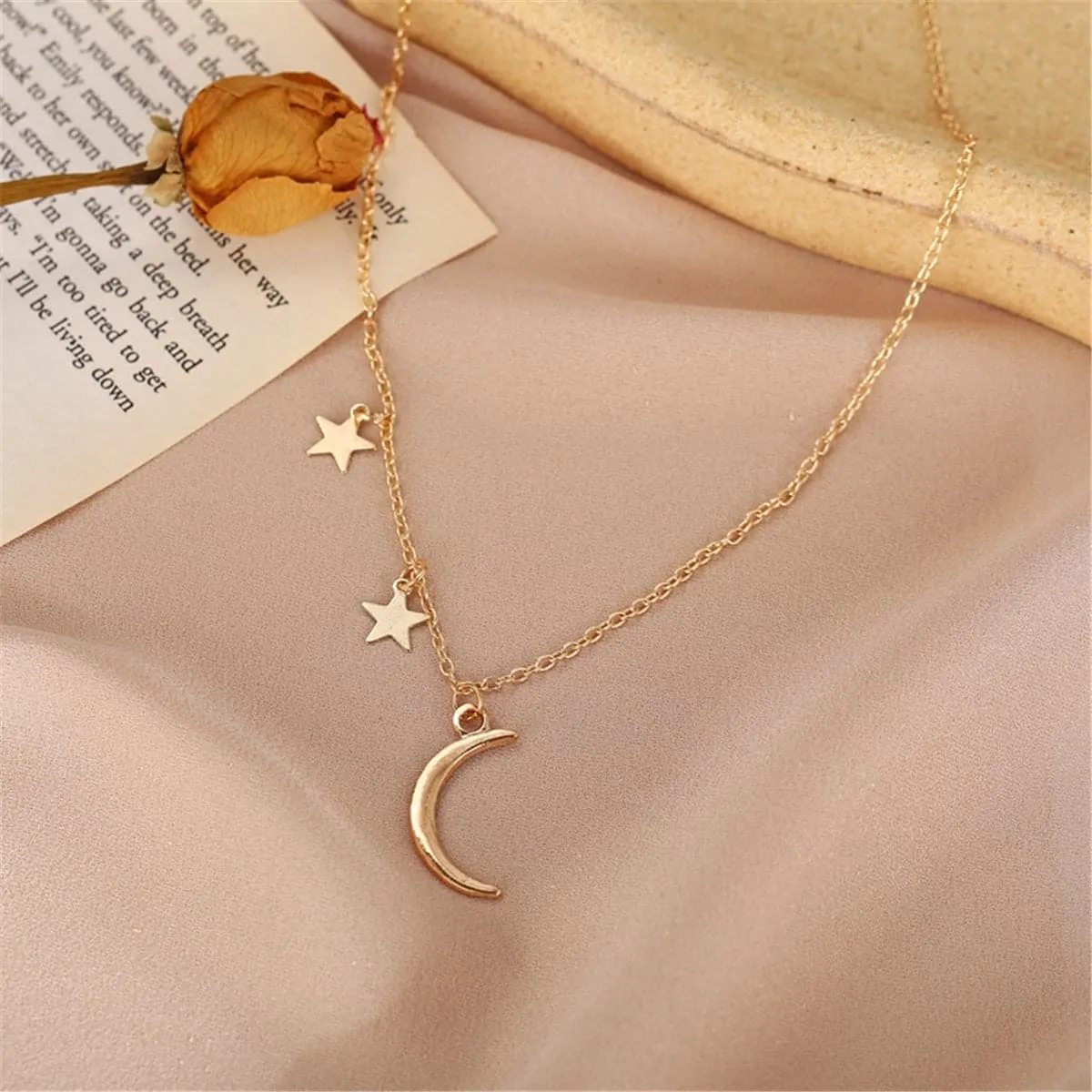 18K Gold-Plated Moon & Star Pendant Necklace