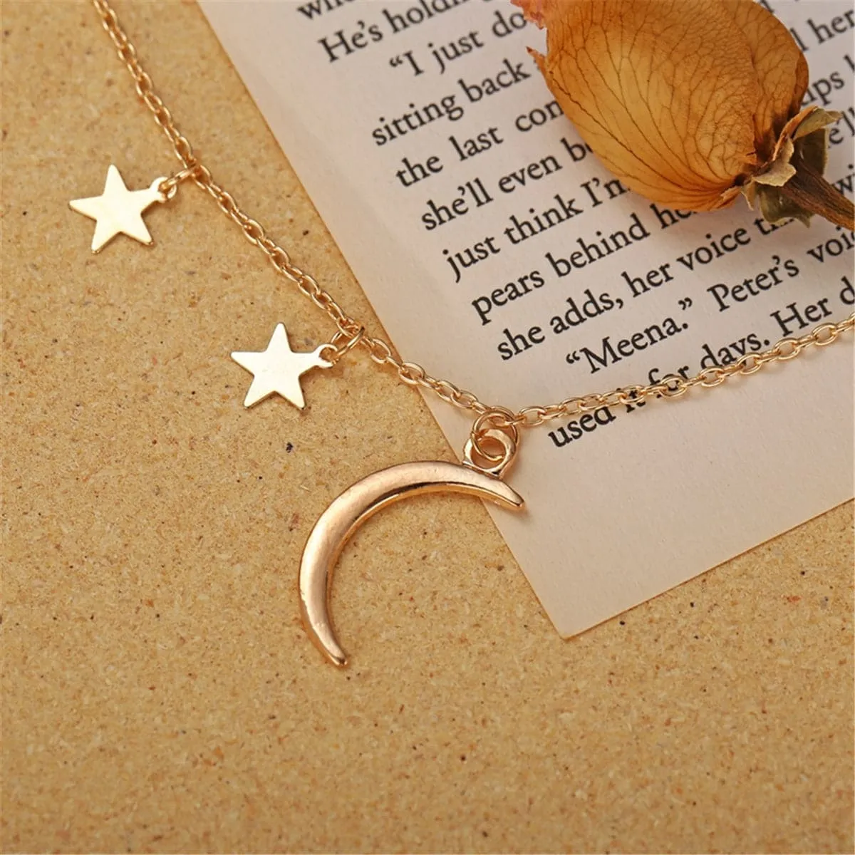 18K Gold-Plated Moon & Star Pendant Necklace
