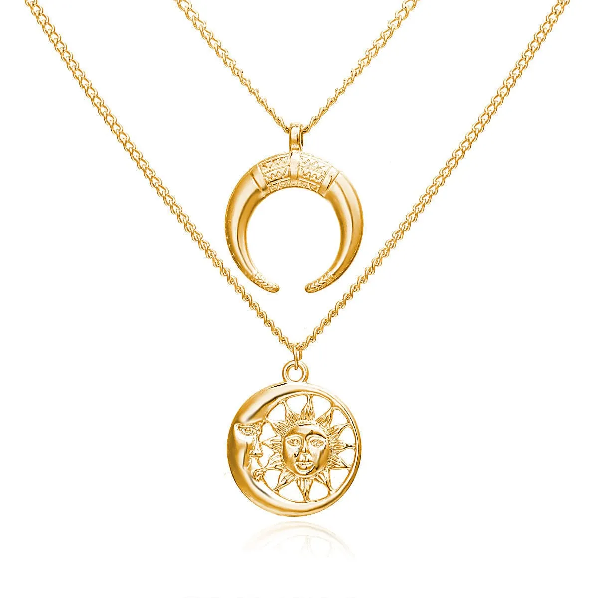 18K Gold-Plated Moon & Sun Layer Pendant Necklace