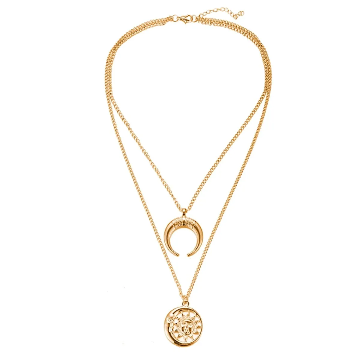 18K Gold-Plated Moon & Sun Layer Pendant Necklace