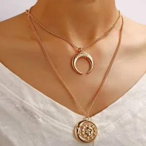 18K Gold-Plated Moon & Sun Layer Pendant Necklace