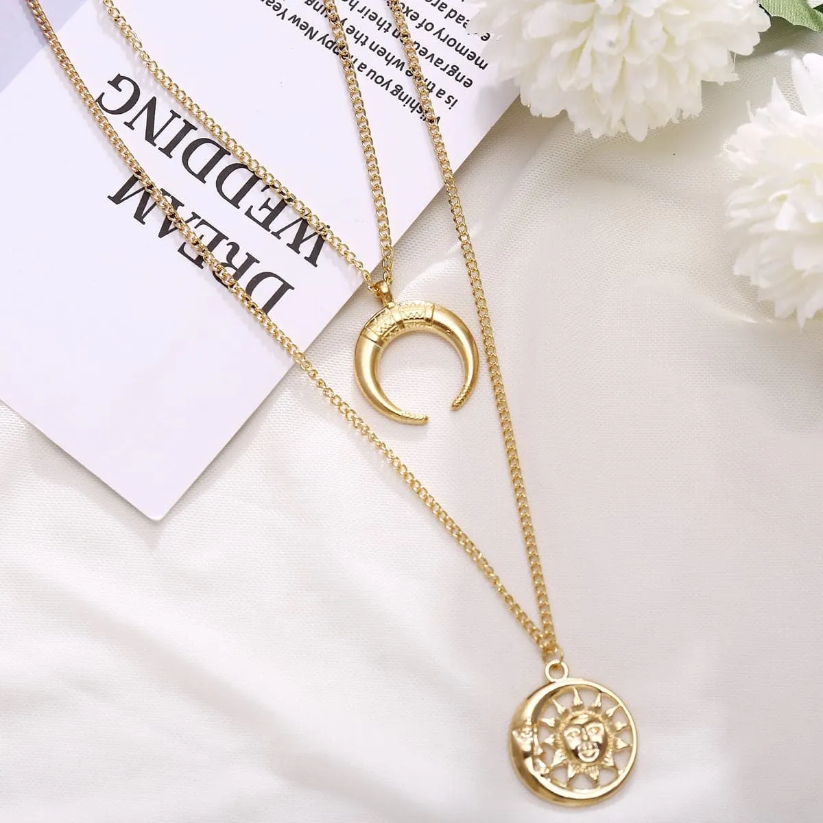 18K Gold-Plated Moon & Sun Layer Pendant Necklace