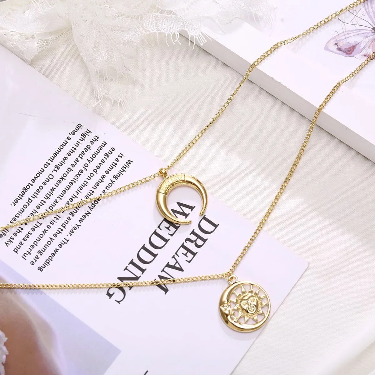 18K Gold-Plated Moon & Sun Layer Pendant Necklace