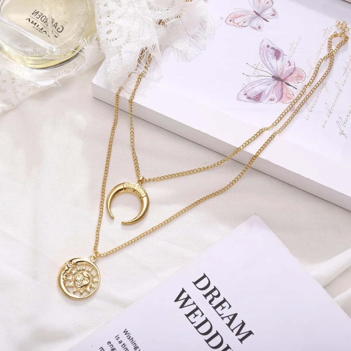 18K Gold-Plated Moon & Sun Layer Pendant Necklace