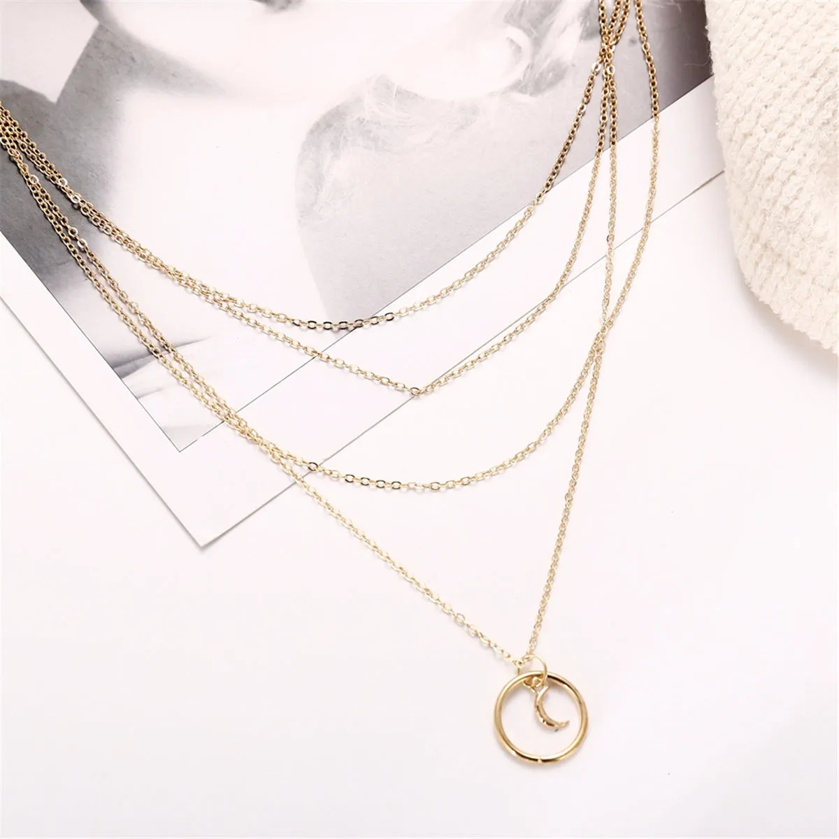 18K Gold-Plated Moon Layer Pendant Necklace