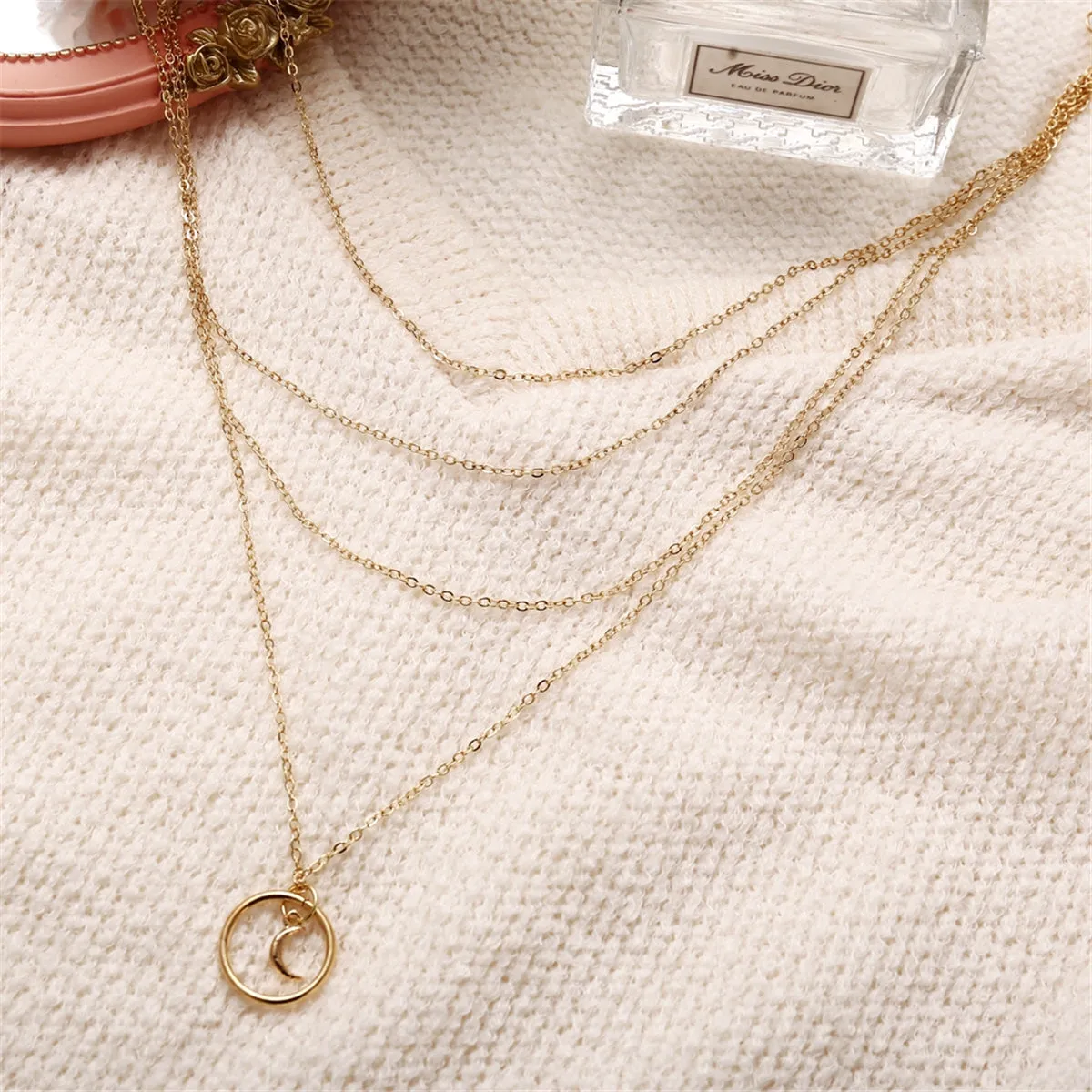 18K Gold-Plated Moon Layer Pendant Necklace