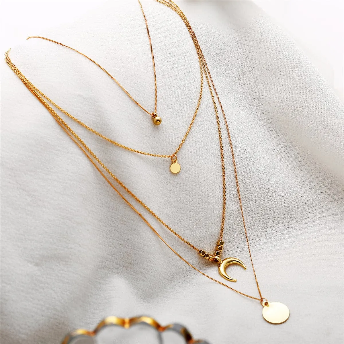 18K Gold-Plated Moon Pendant Layer Necklace