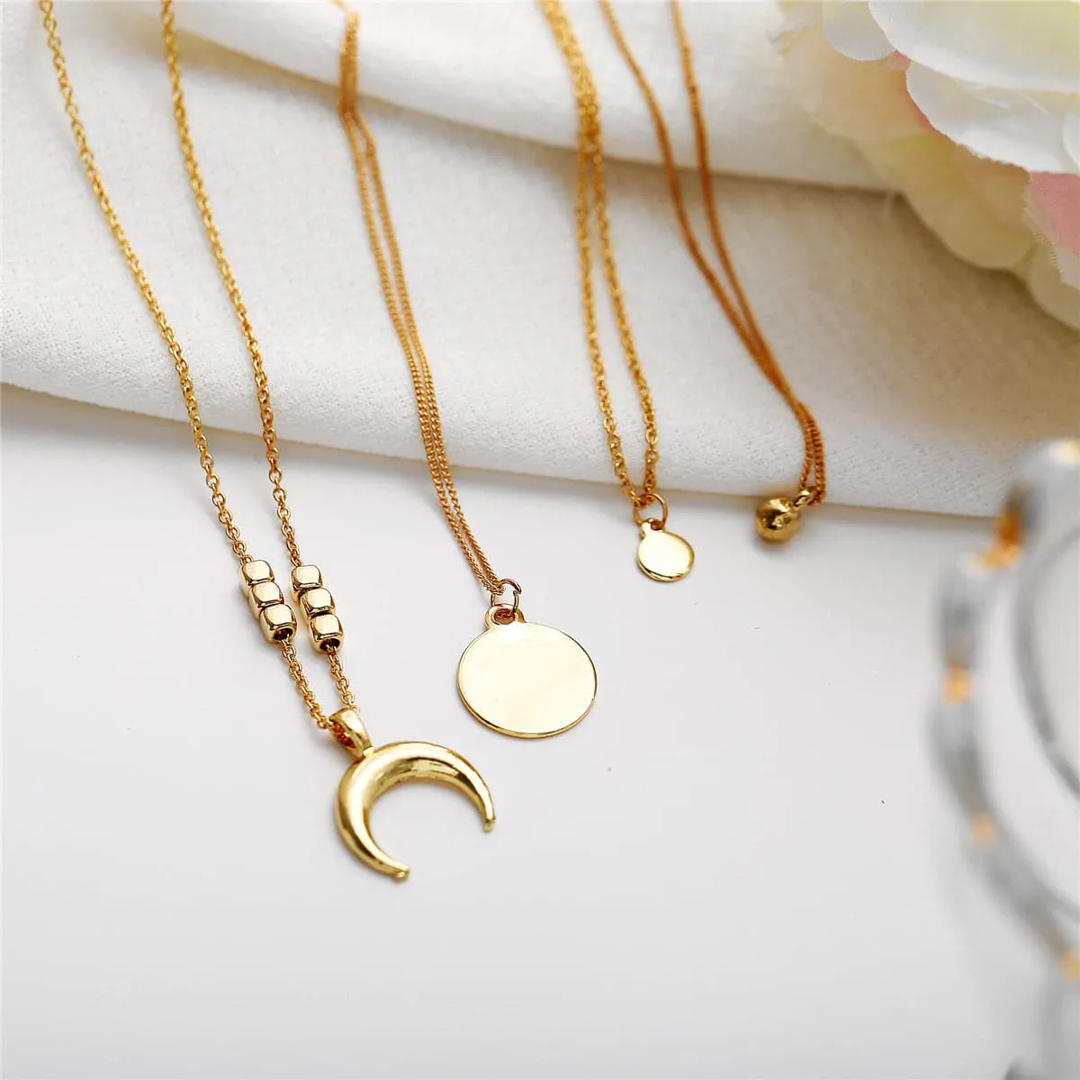 18K Gold-Plated Moon Pendant Layer Necklace