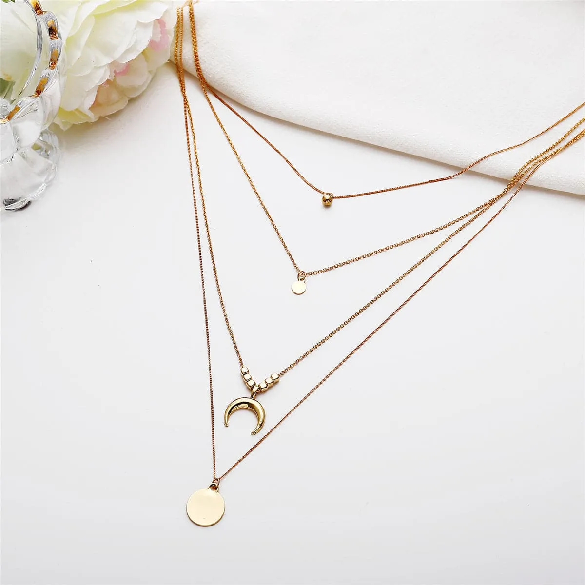18K Gold-Plated Moon Pendant Layer Necklace