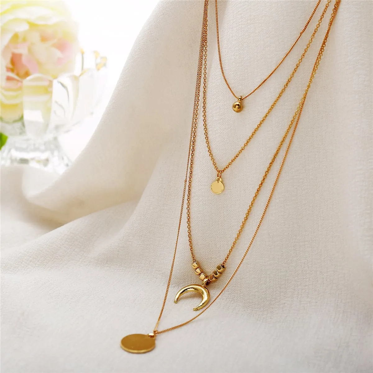 18K Gold-Plated Moon Pendant Layer Necklace
